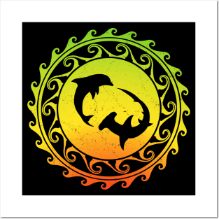 Hammerhead shark and Dolphin Caribbean Pride Design Posters and Art